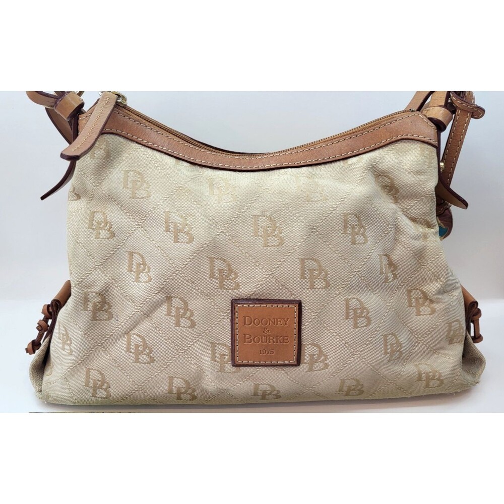 Vintage Y2K Dooney & Bourke DB Signature Jacquard Hobo Shoulder Bag Duck Charm